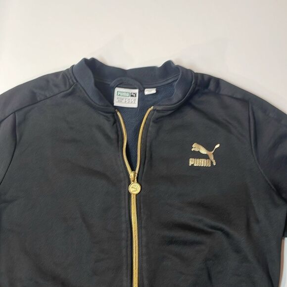 Puma Black Gild Logo Zip-Up Track Jacket Womens Sz M - Picture 2 of 5